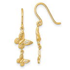 14k Polished Double Butterfly Shepherd Hook Dangle Earrings
