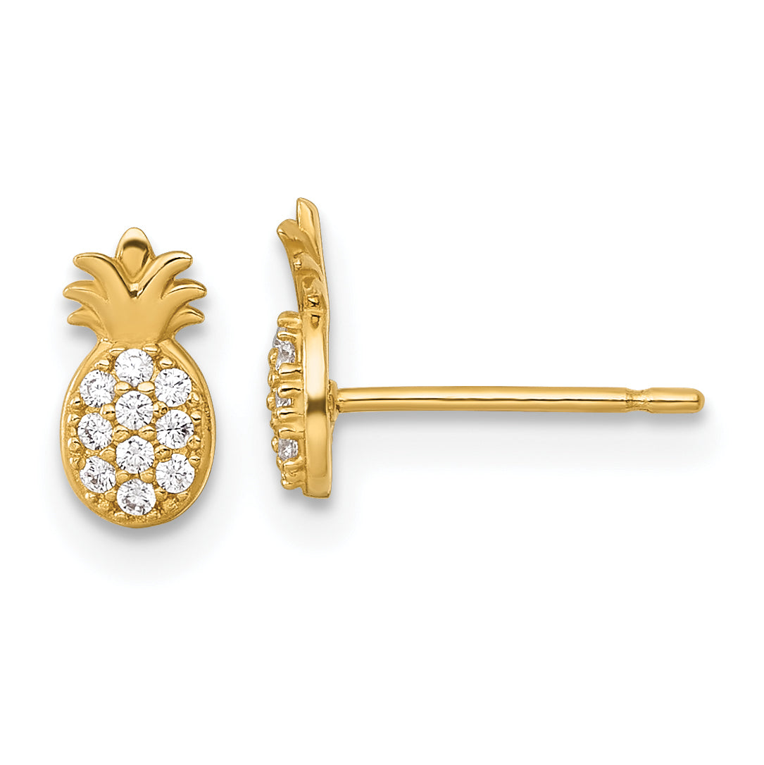 14k Polished CZ Pineapple Post Earrings Main image