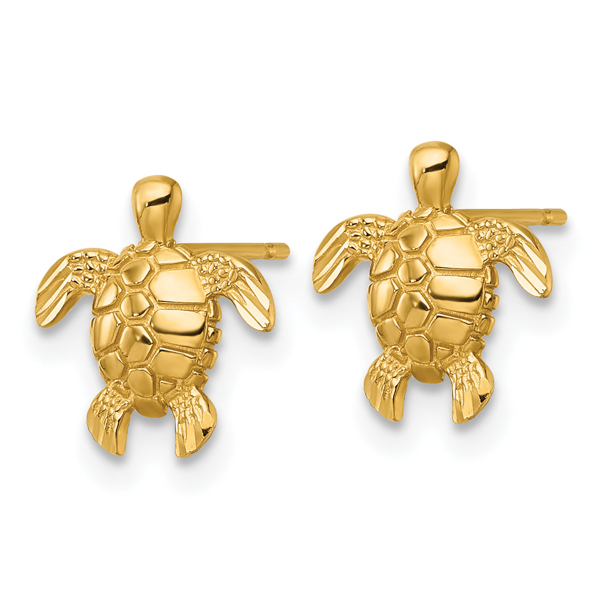 14k Polished and Diamond-cut Turtle Post Earrings Secondary image