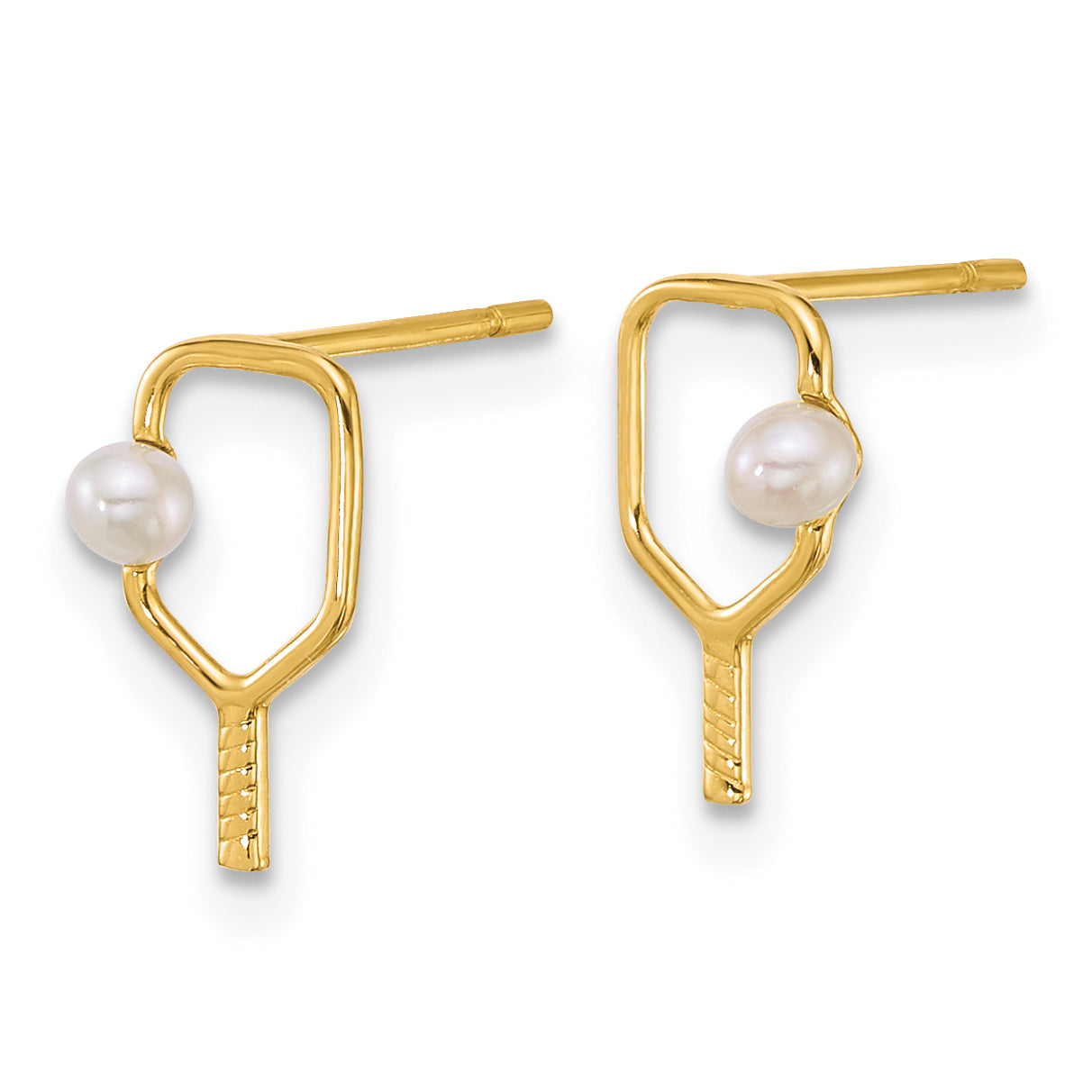 14k Polished Freshwater Cultured Pearl Ball and Pickleball Paddle Post Earrings Secondary image