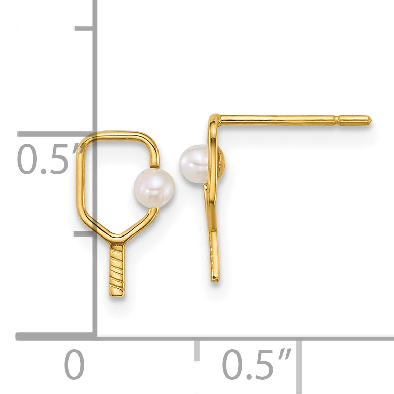 14k Polished Freshwater Cultured Pearl Ball and Pickleball Paddle Post Earrings