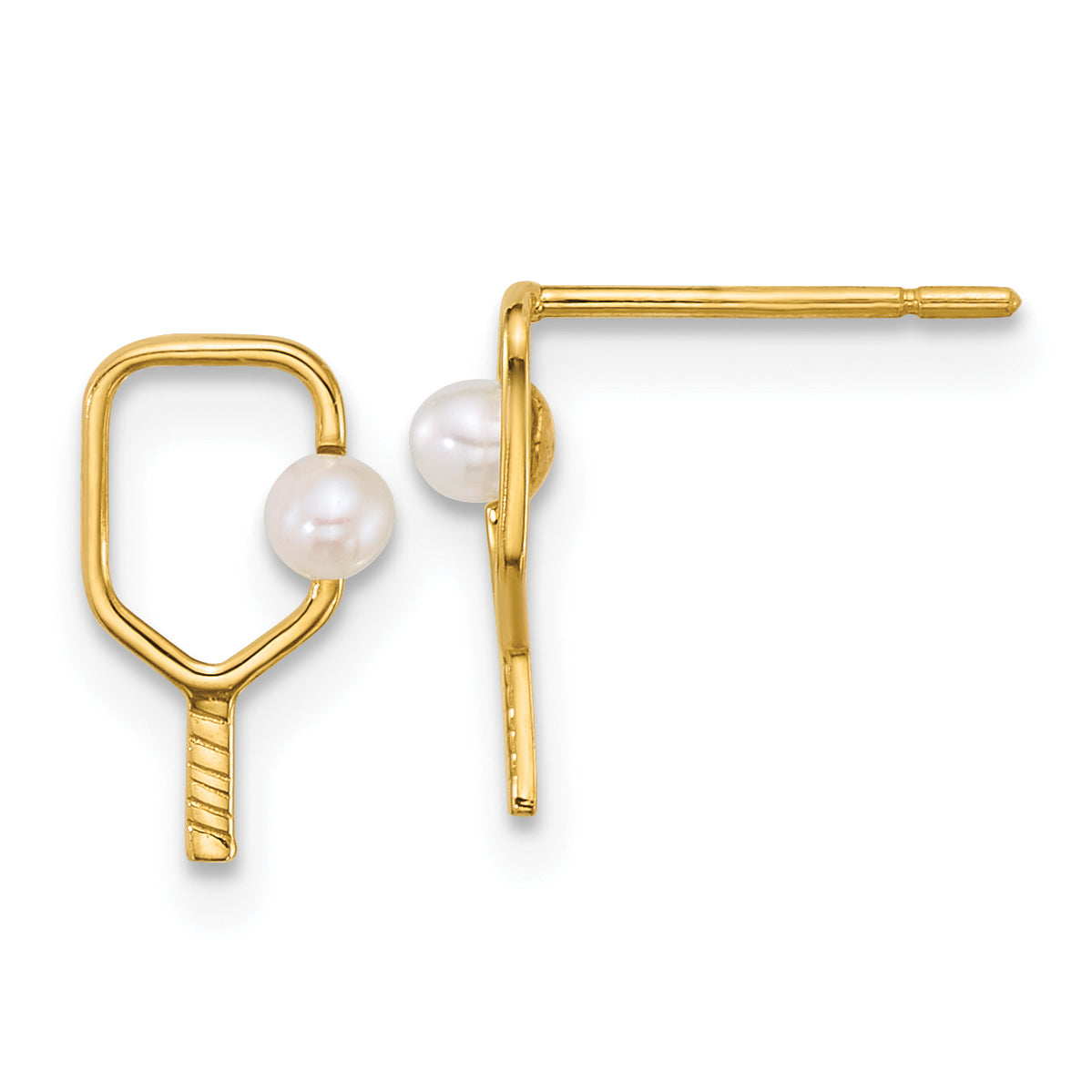 14k Polished Freshwater Cultured Pearl Ball and Pickleball Paddle Post Earrings Main image