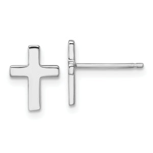 White Latin Cross Stud Earrings in 14K White Gold, 8mm - Sophia Jewelers