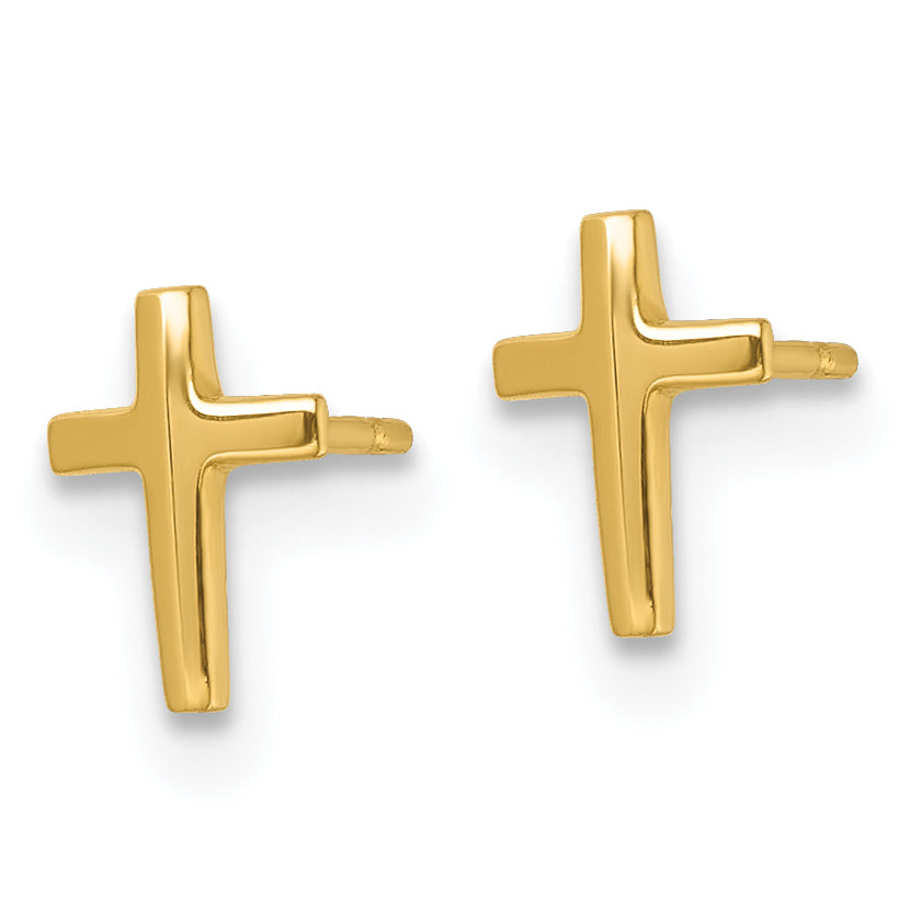 14k Polished Knife Edge Top Latin Cross Post Earrings Secondary image