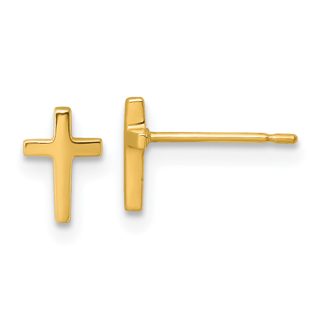14k Polished Knife Edge Top Latin Cross Post Earrings