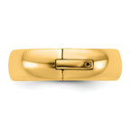 14K yellow gold 6mm comfort fit hinged wedding band - top view showing profile