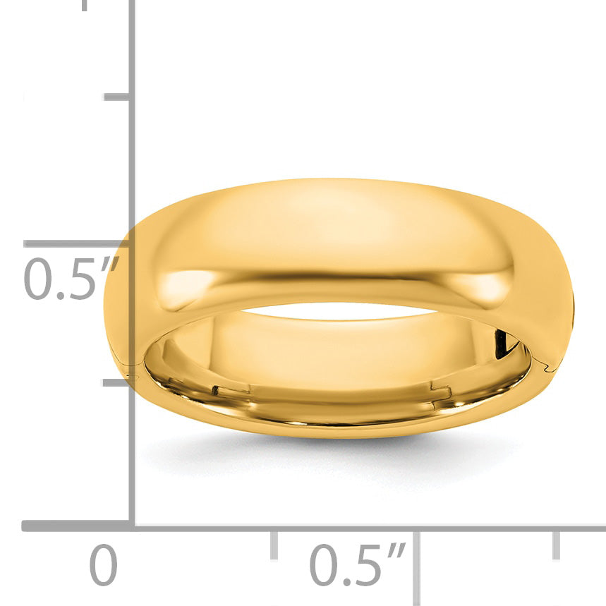 14K yellow gold 6mm comfort fit hinged wedding band - worn on hand