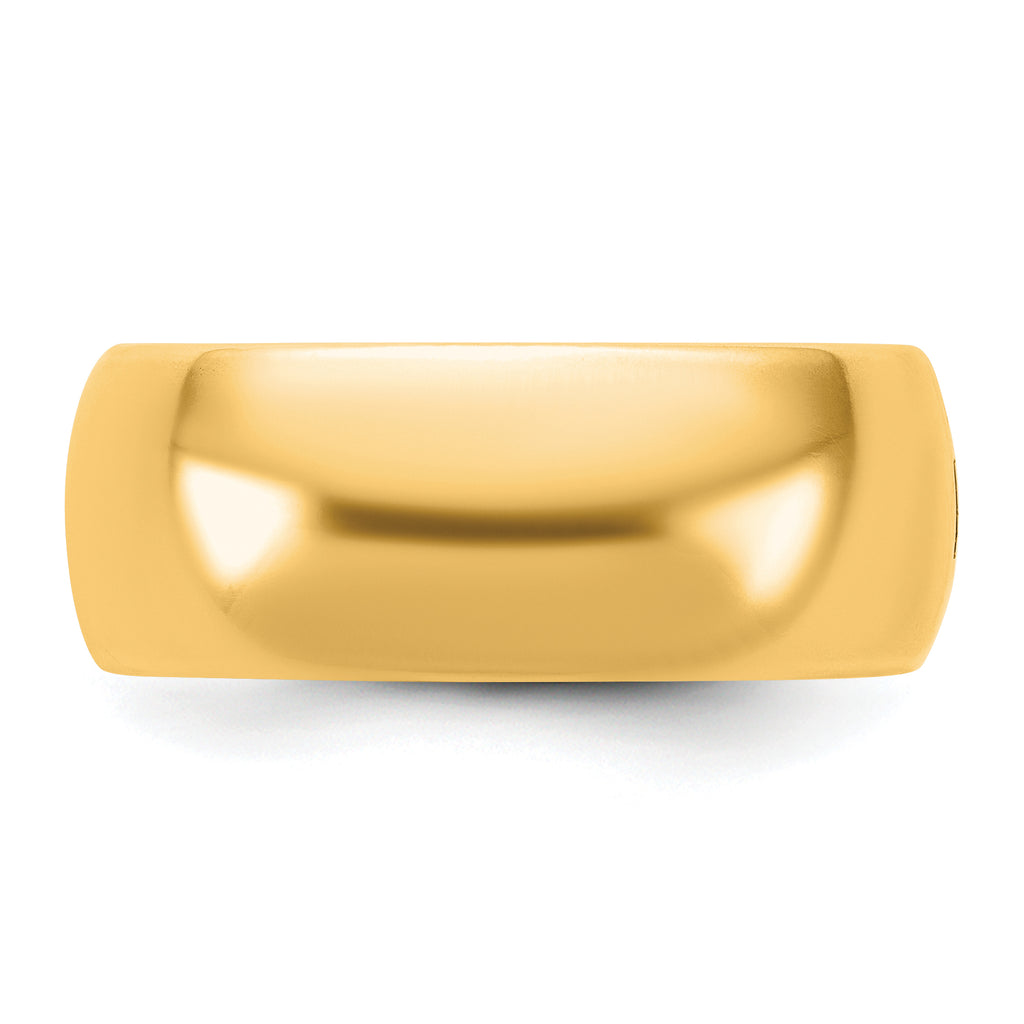 Close-up of 8mm 14K gold wedding band hinge detail