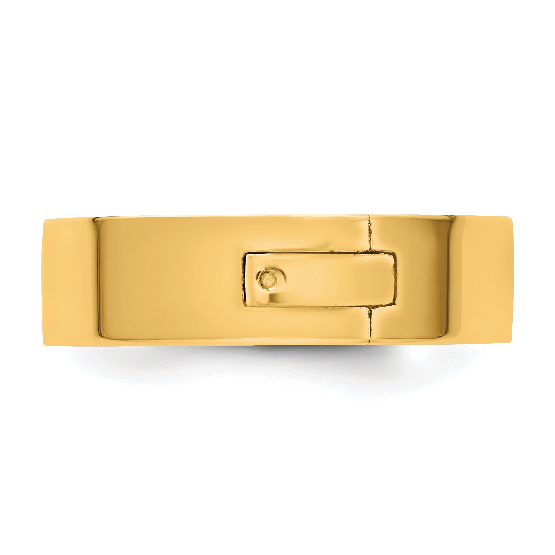 14K yellow gold 6mm flat edge hinged wedding band - top view showing profile