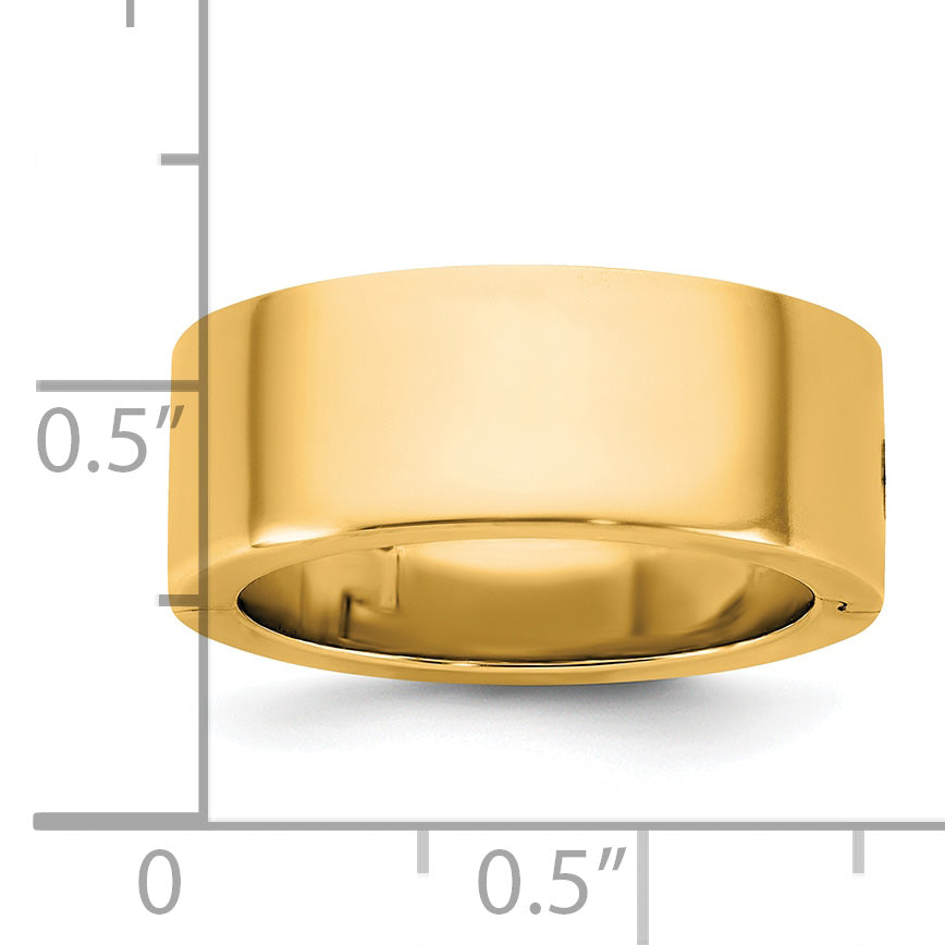 14K yellow gold 8mm flat edge hinged wedding band - worn on hand