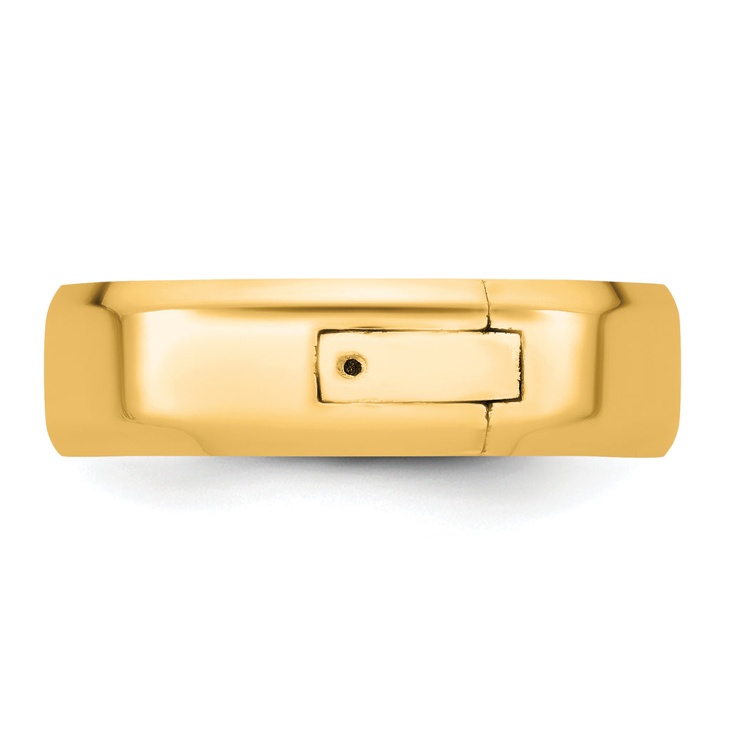 14K yellow gold 6mm beveled edge hinged wedding band - top view showing profile