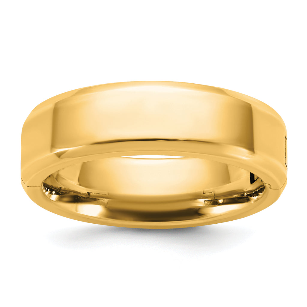 14K yellow gold 6mm beveled edge hinged wedding band