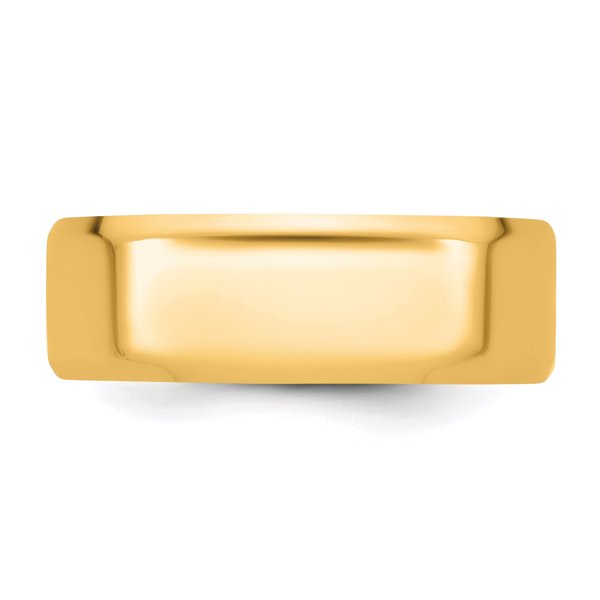 Close-up of 7mm 14K gold wedding band hinge detail