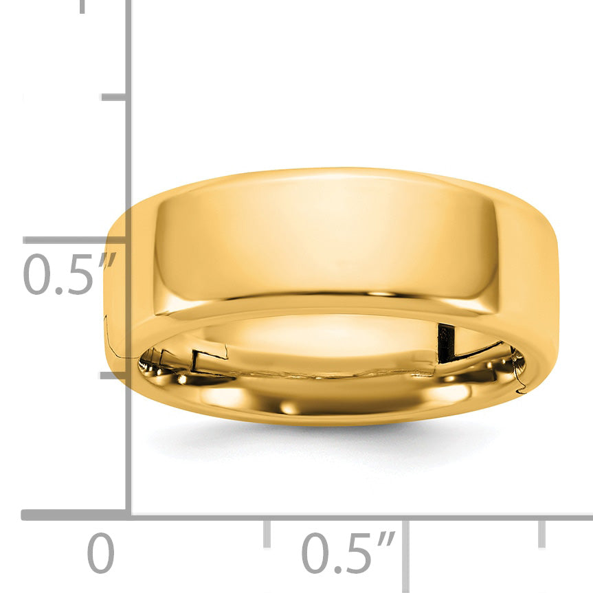 14K yellow gold 7mm beveled edge hinged wedding band - worn on hand