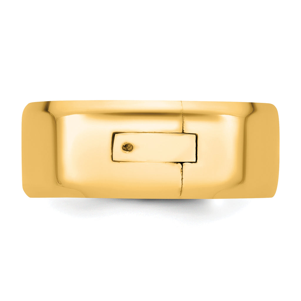 14K yellow gold 8mm beveled edge hinged wedding band - top view showing profile