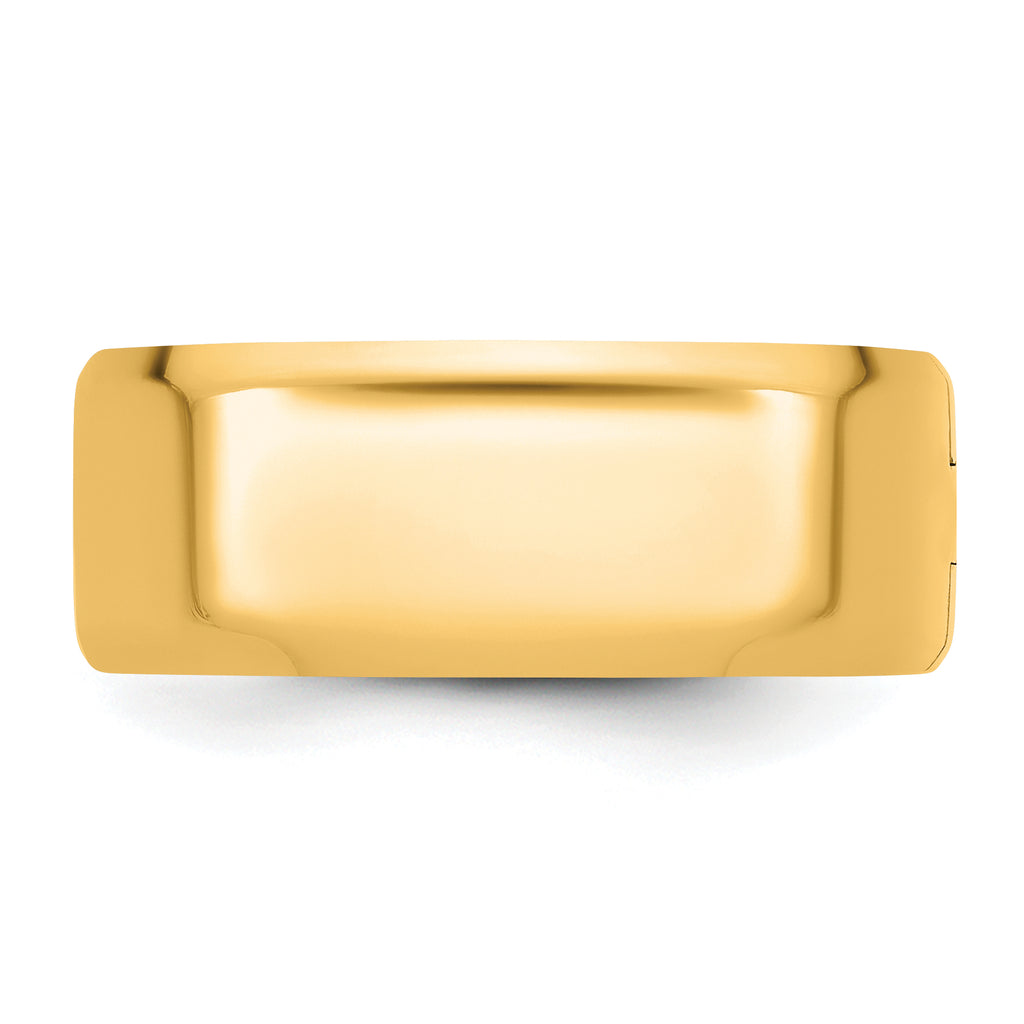 Close-up of 8mm 14K gold wedding band hinge detail