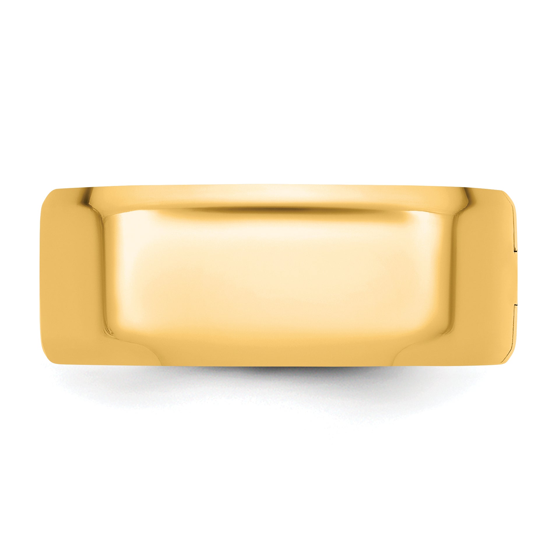 Close-up of 8mm 14K gold wedding band hinge detail