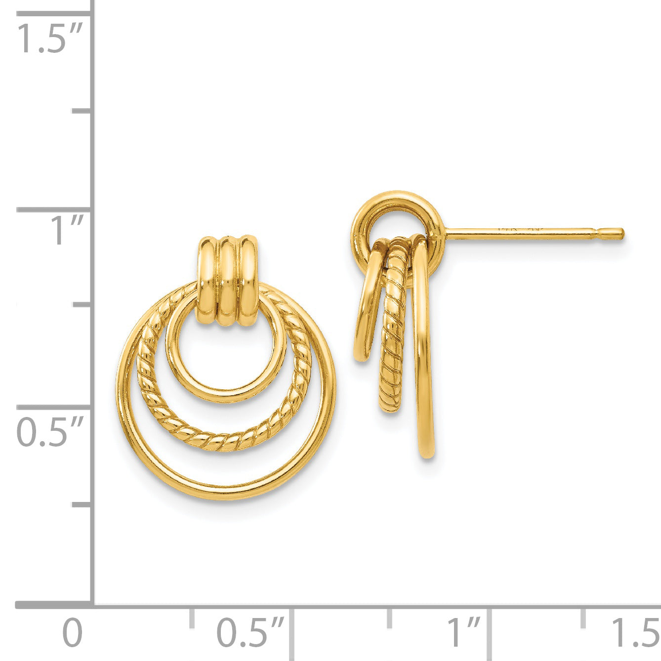 14K Yellow Gold Polished and Textured Drop Earrings, 17mm x 15mm