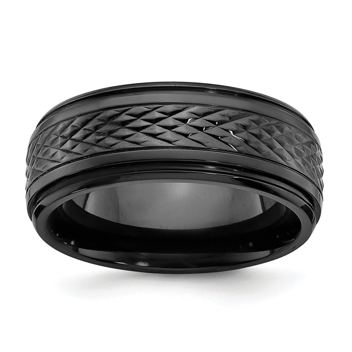 Ridged-Edge Flat Wedding Band in Black Zirconium, 8mm - Sophia Jewelers Main image