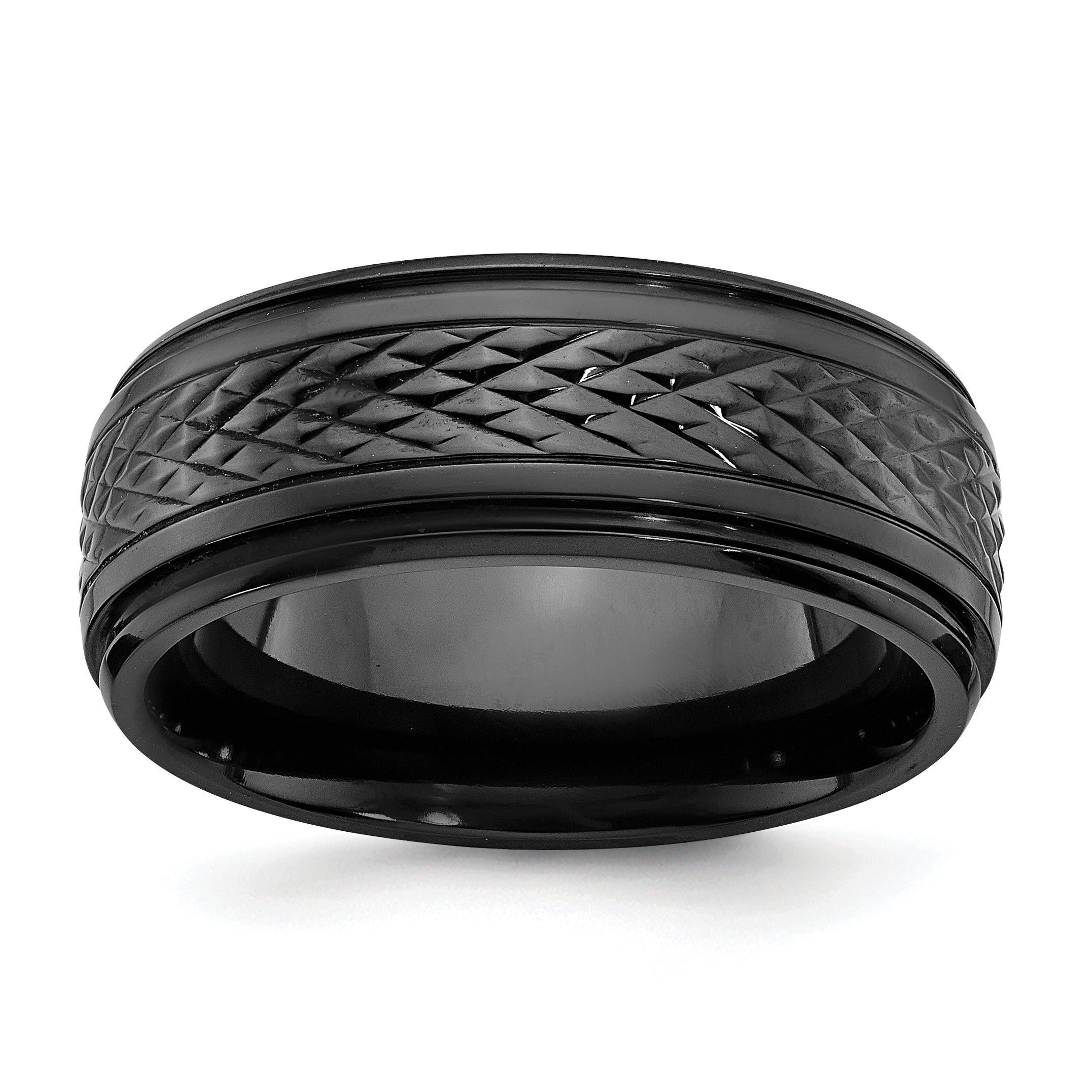 Black Zirconium Polished 8mm Ridged Edge Band Main image