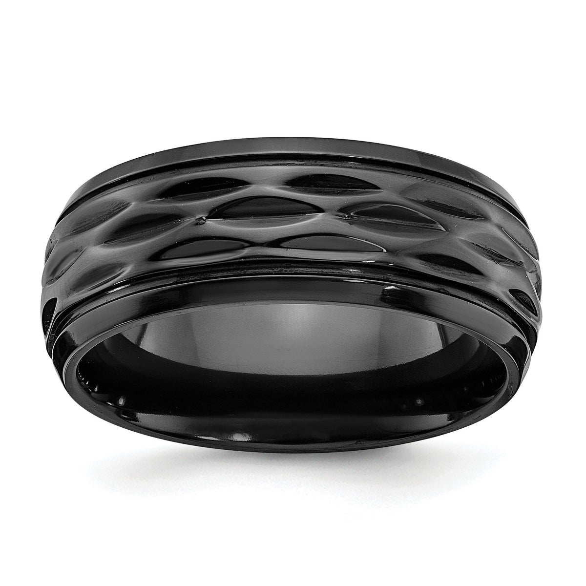 Ridged-Edge Half-Round Wedding Band in Black Zirconium, 8mm - Sophia Jewelers Main image