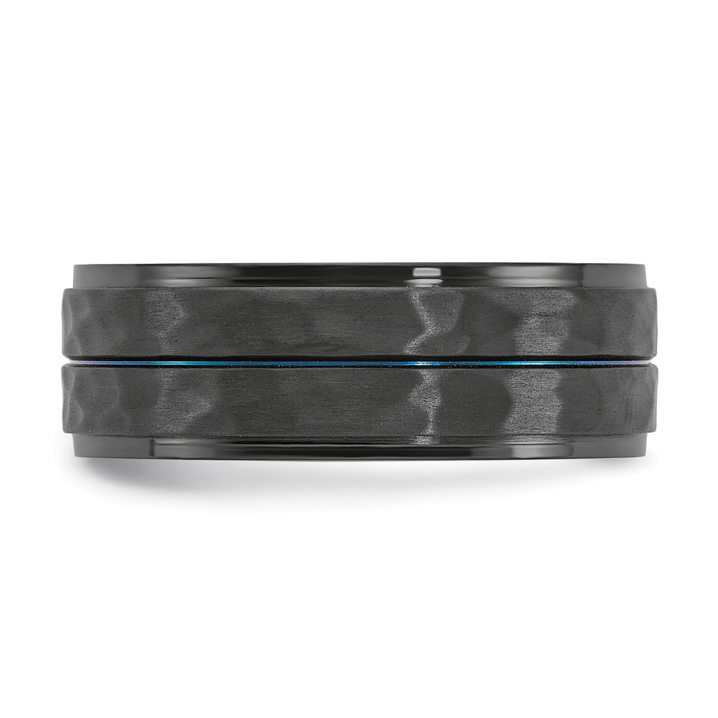 Black Zirconium Brushed Polished and Hammered with Blue IP-plated 8mm Band