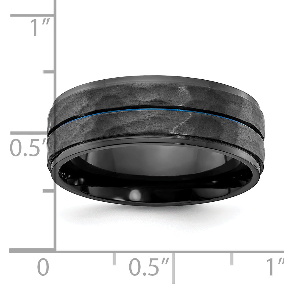 Black Zirconium Brushed Polished and Hammered with Blue IP-plated 8mm Band