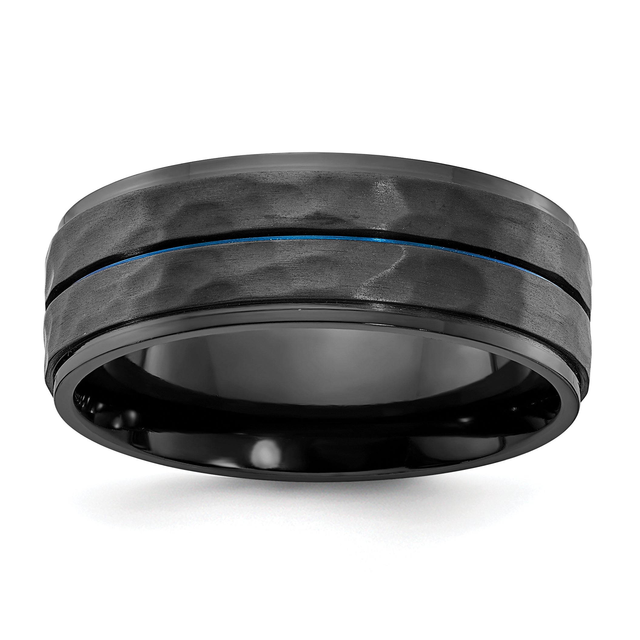 Black Zirconium Brushed Polished and Hammered with Blue IP-plated 8mm Band Main image