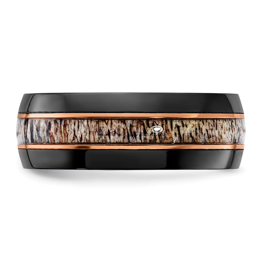 Black Zirconium Polished Rose IP-plated with Antler Inlay 8mm Band