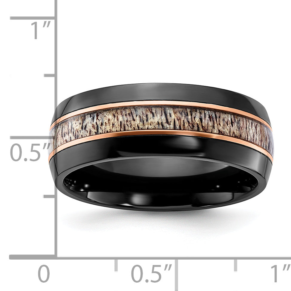 Black Zirconium Polished Rose IP-plated with Antler Inlay 8mm Band