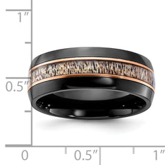Black Zirconium Polished Rose IP-plated with Antler Inlay 8mm Band