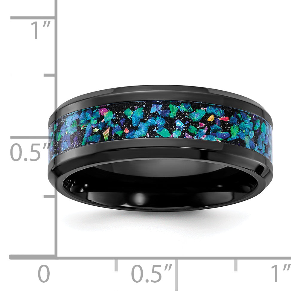 Black Zirconium Polished with Imitation Opal Inlay 8mm Band