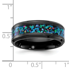 Black Zirconium Polished with Imitation Opal Inlay 8mm Band