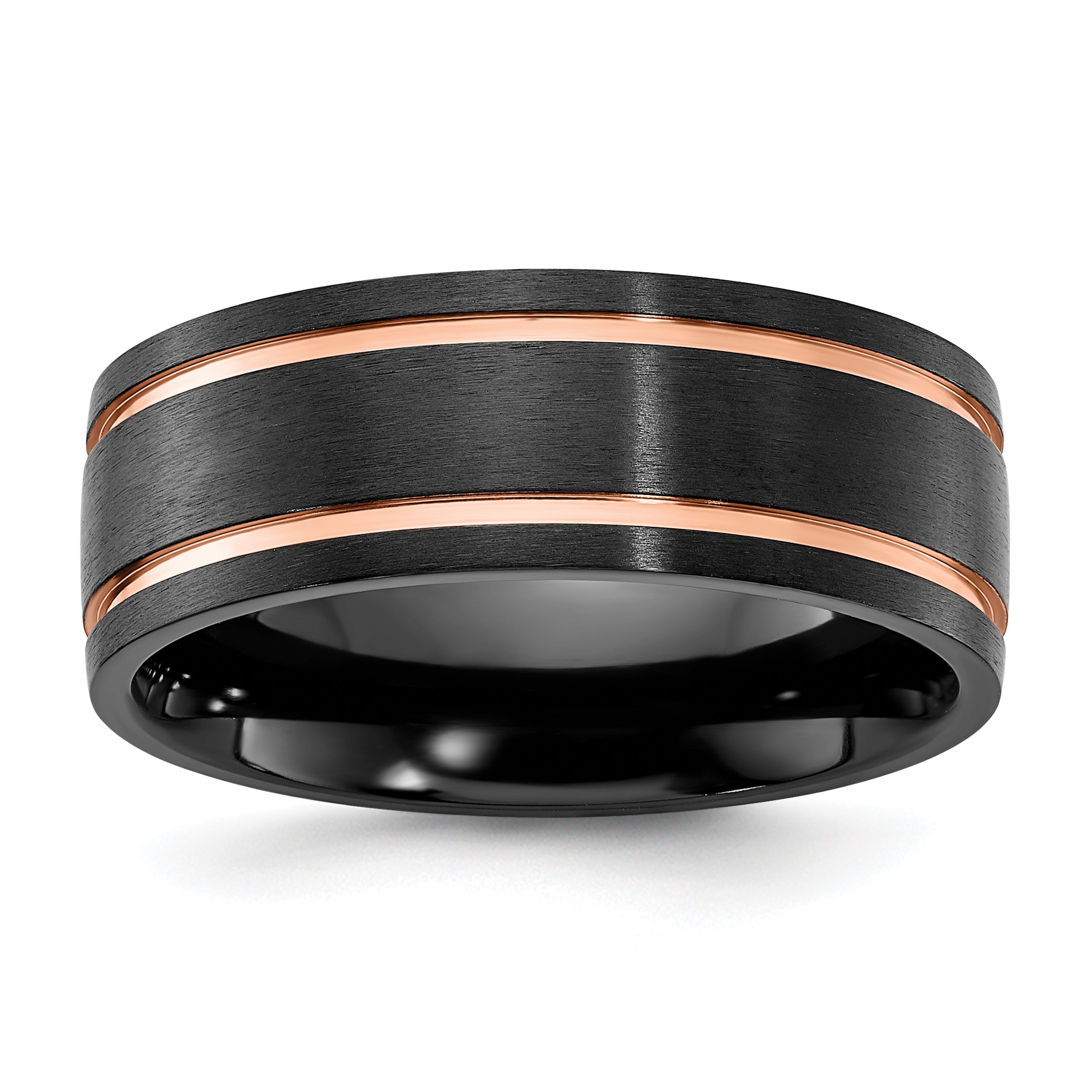 Black Zirconium Brushed and Polished Rose IP-plated 8mm Band Main image