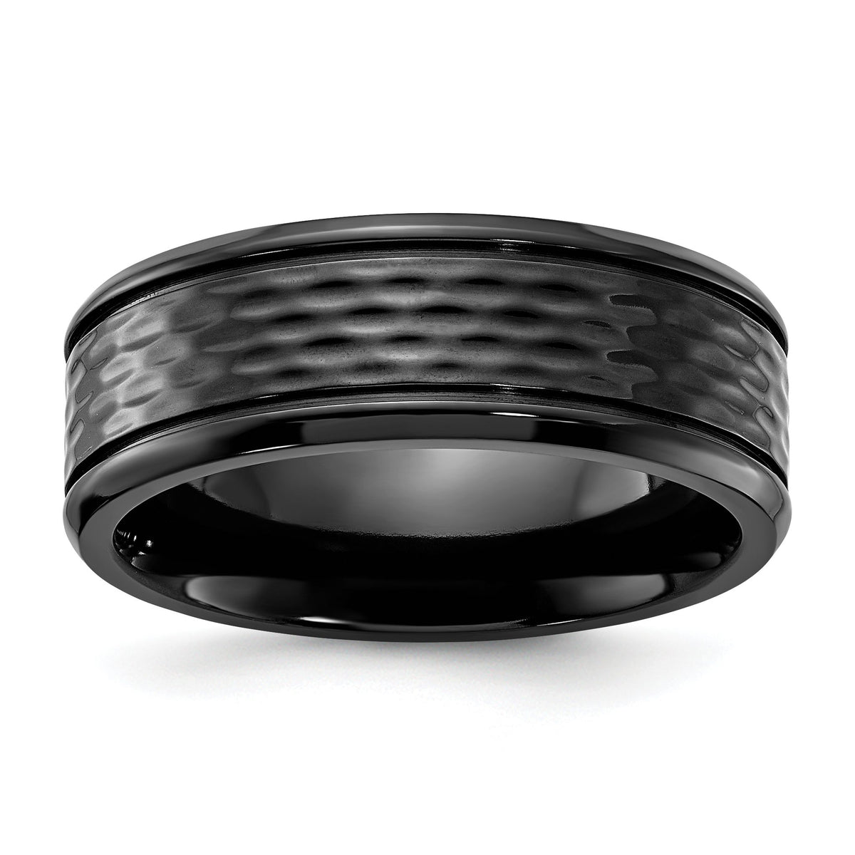 Beveled-Edge Wedding Band in Black Zirconium, 8mm Textured - Sophia Jewelers Main image