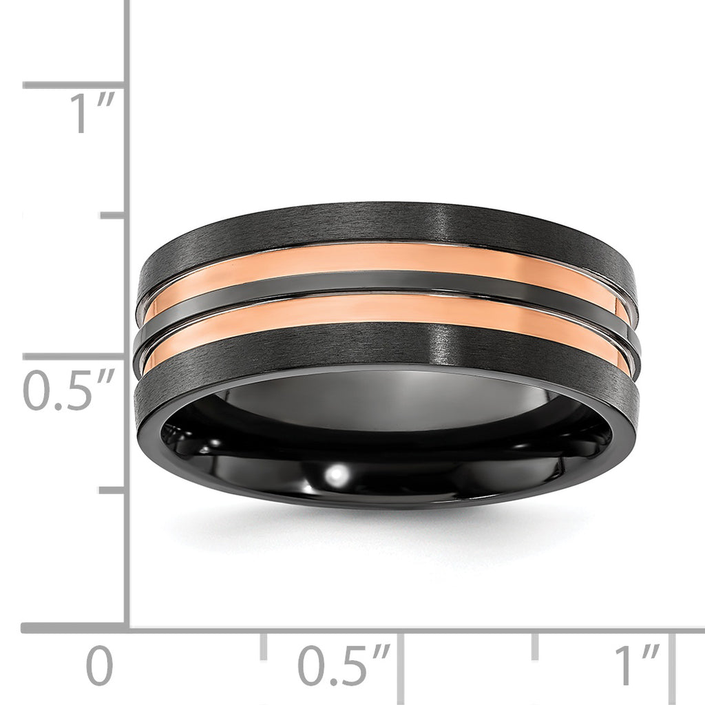 Black Zirconium Brushed and Polished Rose IP-plated 8.00mm Band