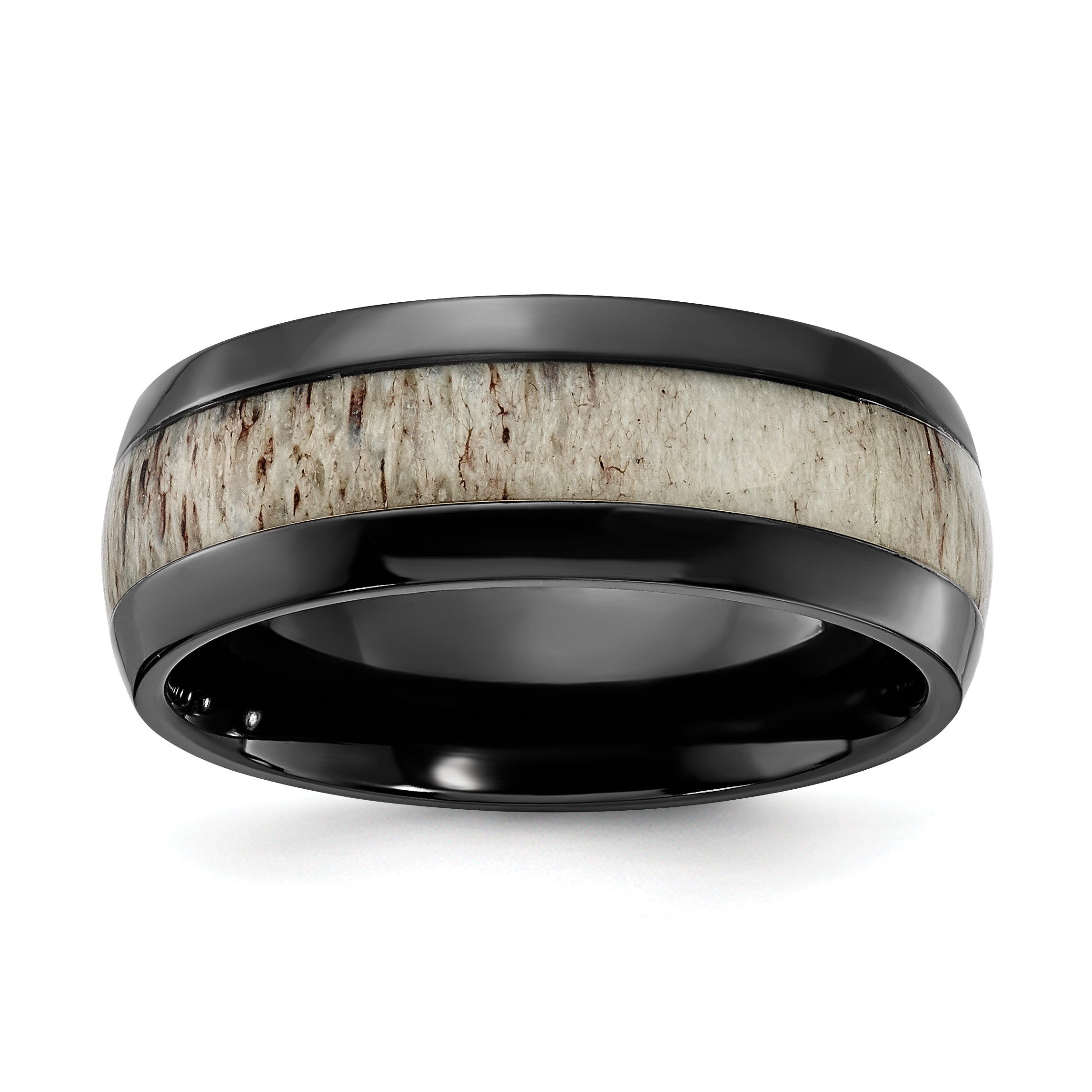 Black Zirconium Polished with White Antler Inlay 8.00mm Band Main image