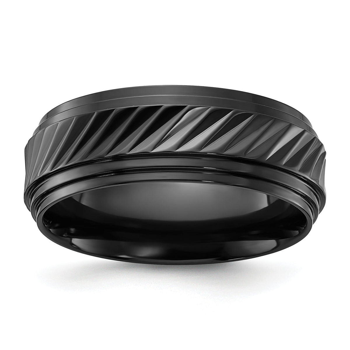 Grooved Half-Round Wedding Band in Black Zirconium, 8mm - Sophia Jewelers Main image