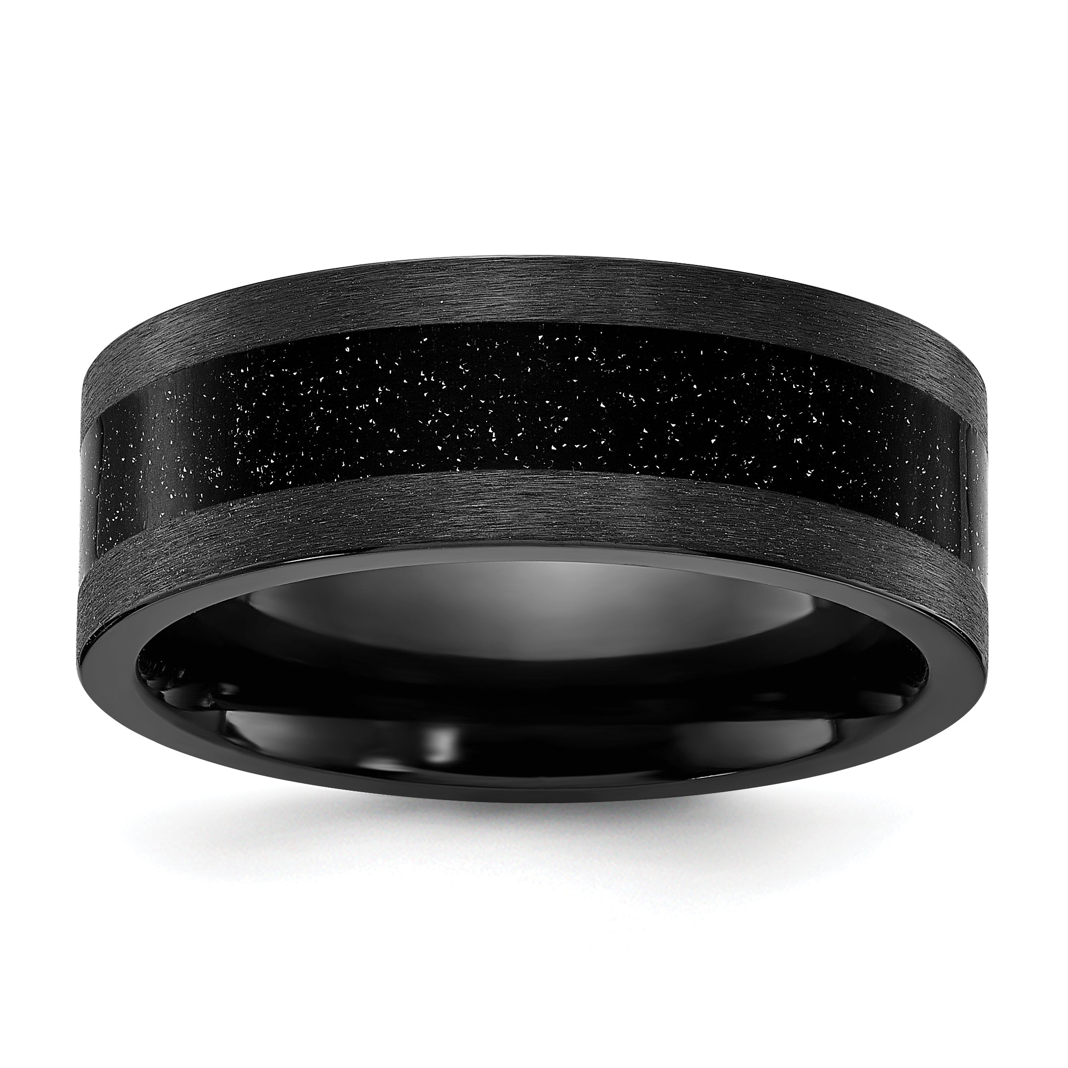 Black Zirconium Polished with Black Star Sandstone Inlay 8mm Band Main image