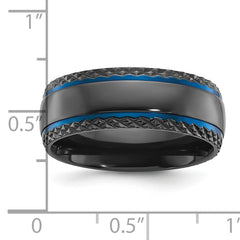 Black Zirconium Polished Blue IP-plated with Textured Edge 8mm Band