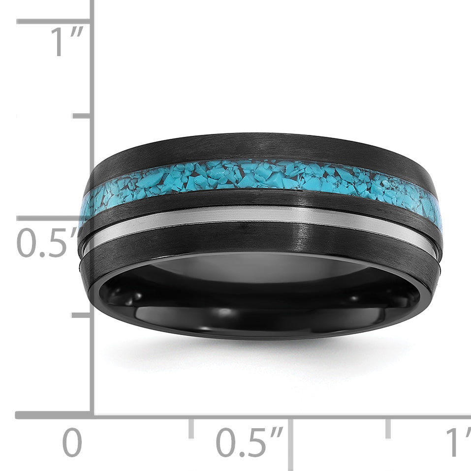 Black Zirconium Brushed and Polished with Imitation Turquoise Inlay 8mm Band