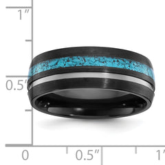 Black Zirconium Brushed and Polished with Imitation Turquoise Inlay 8mm Band