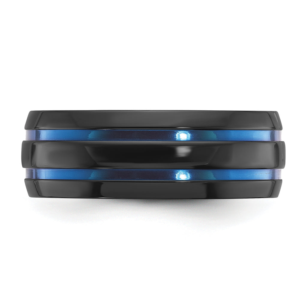 Black Zirconium Polished with Blue IP-plated Stripes 8mm Band