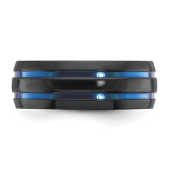 Black Zirconium Polished with Blue IP-plated Stripes 8mm Band