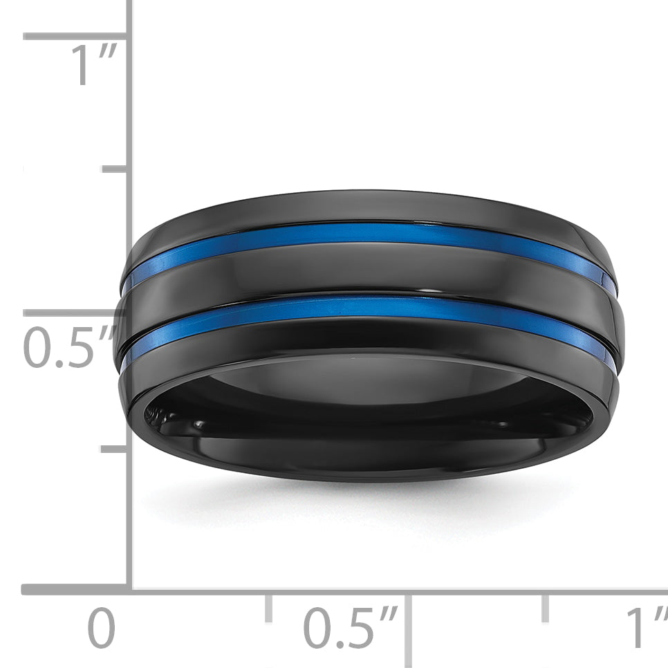 Black Zirconium Polished with Blue IP-plated Stripes 8mm Band