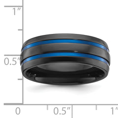 Black Zirconium Polished with Blue IP-plated Stripes 8mm Band