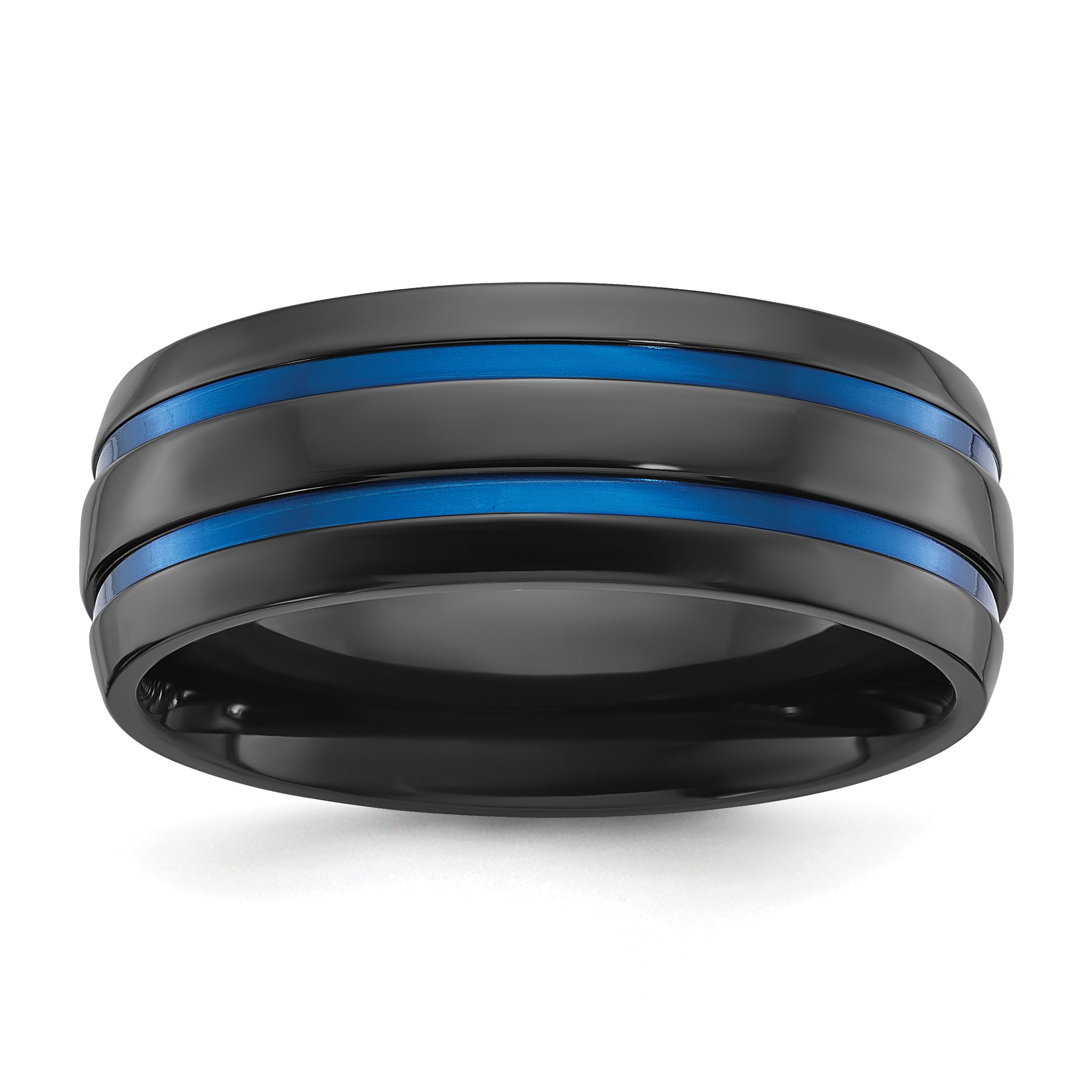Black Zirconium Polished with Blue IP-plated Stripes 8mm Band Main image