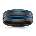Black Zirconium Polished with Blue IP-plated Stripes 8mm Band