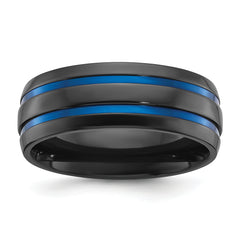 Black Zirconium Polished with Blue IP-plated Stripes 8mm Band