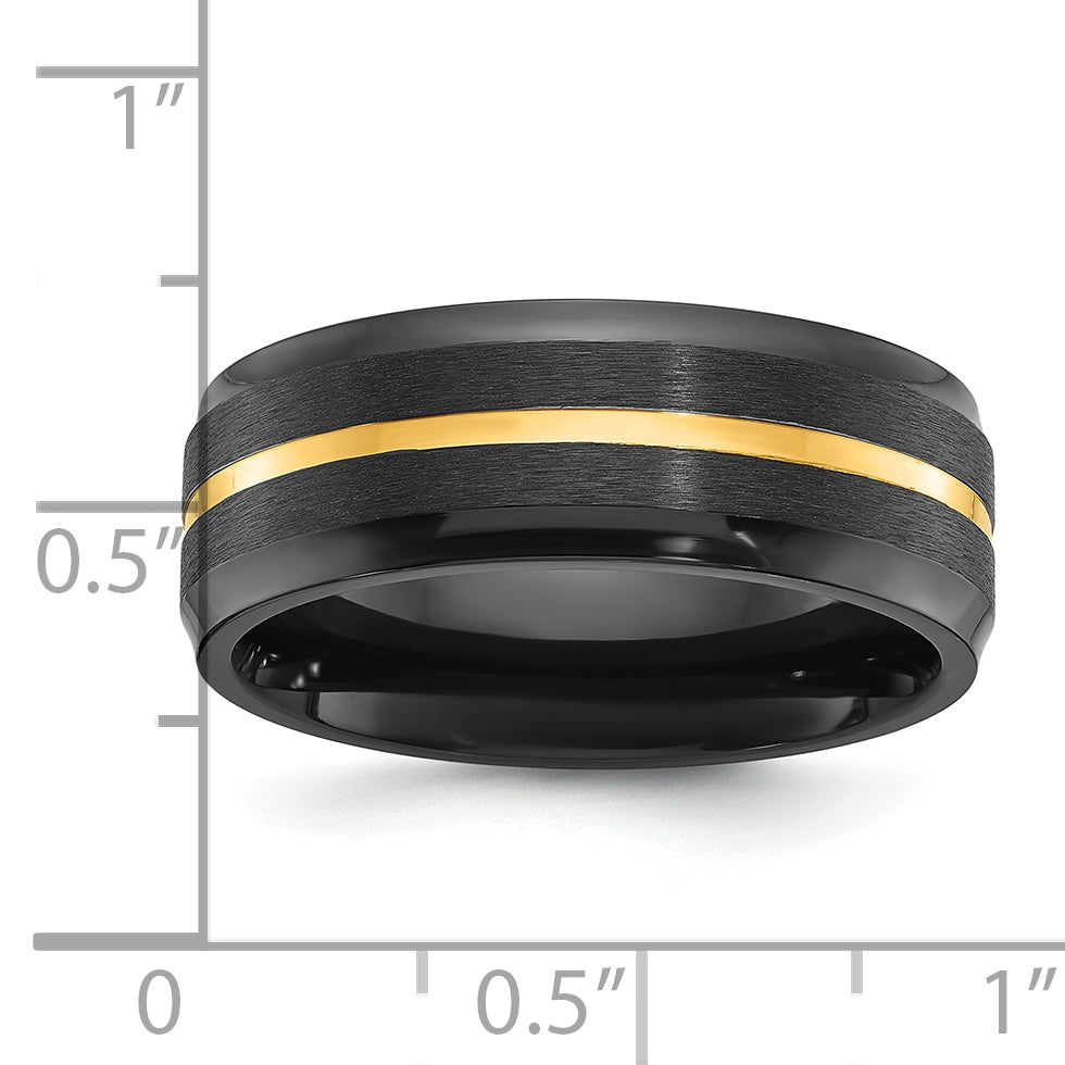 Black Zirconium Brushed and Polished Yellow IP-plated 8mm Band